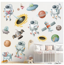 Load image into Gallery viewer, Cartoon Space Rocket Height Measure Up Ruler Wall Sticker for Kids Rooms Growth Chart Nursery Room Decor Wall Art