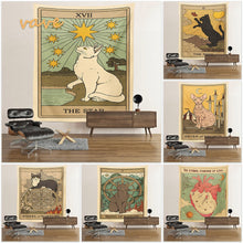 Load image into Gallery viewer, Cat Tarot Card Tapestry Wall Hanging Boho Hippie Sun Moon Star Cloth Fabric Large Tapestry Aesthetic Interior Dorm Bedroom Decor