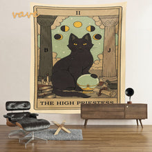 Load image into Gallery viewer, Cat Tarot Card Tapestry Wall Hanging Boho Hippie Sun Moon Star Cloth Fabric Large Tapestry Aesthetic Interior Dorm Bedroom Decor