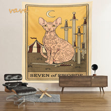 Load image into Gallery viewer, Cat Tarot Card Tapestry Wall Hanging Boho Hippie Sun Moon Star Cloth Fabric Large Tapestry Aesthetic Interior Dorm Bedroom Decor