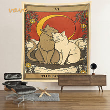 Load image into Gallery viewer, Cat Tarot Card Tapestry Wall Hanging Boho Hippie Sun Moon Star Cloth Fabric Large Tapestry Aesthetic Interior Dorm Bedroom Decor