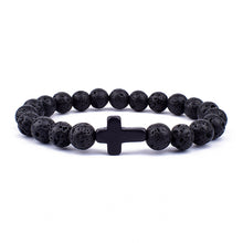 Load image into Gallery viewer, Charm Natural Stone Bracelet Cross Black Lava Matte Beaded Bracelets Handmade Men Women Prayer Fitness Chain Couple Jewelry Gift