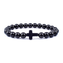 Load image into Gallery viewer, Charm Natural Stone Bracelet Cross Black Lava Matte Beaded Bracelets Handmade Men Women Prayer Fitness Chain Couple Jewelry Gift
