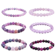 Load image into Gallery viewer, Charm Purple Agates Natural Weathered Gem Stone Bead Strand Women Stretch Bracelet Reiki Yoga Jewelry Best Friend Gift Pulseras