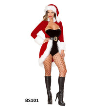 Load image into Gallery viewer, Christmas Costume Sexy Women Split Cosplay White Velvet Fleece Shawls Deep Shiny Leotard Snow Maiden Outfit Year's Dress