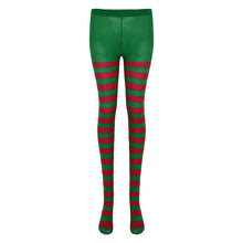 Load image into Gallery viewer, Christmas Elf Hat Santa Elf Shoes and Christmas Striped Tights for Adult Xmas Holiday Party Costume Tights Pantyhose /Hat/Shoes