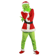 Load image into Gallery viewer, Christmas Grinch Deluxe Santa Costume with Green Funny Mask Christmas Hat Furry Adult Santa Suit Outfit Cosplay Costume