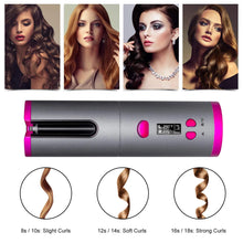 Load image into Gallery viewer, Cordless Automatic Rotating Hair Curler USB Rechargeable Curling Iron LED Display Temperature Adjustable styling tool Wave Styer