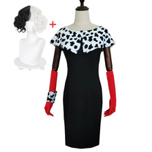 Load image into Gallery viewer, Cruella De Vil Cosplay Costume Dresses 101 Dalmatians with Cape Outfits Halloween Carnival Suit for Women Girls