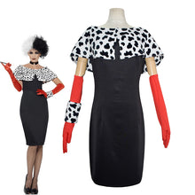 Load image into Gallery viewer, Cruella De Vil Cosplay Costume Dresses 101 Dalmatians with Cape Outfits Halloween Carnival Suit for Women Girls