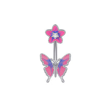 Load image into Gallery viewer, Cute Butterfly Flower Steel Navel Piercing Shinny Dance Belly Rings Body Piercing Jewelry 14G Belly Button Ring for Women Girls
