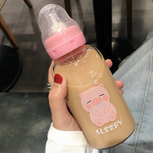 Load image into Gallery viewer, Cute Cartoon Glass Water Bottle Pacifier Straw Cup Suitable for Adult Children Milk Glass Bottle Baby feeding Bottle