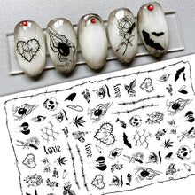 Load image into Gallery viewer, Cute Cartoon Skull Nail Stickers Spooky Halloween Decoration Ghost Bat Evil Pumpkin Sliders For Manicure Blood Nail Decal GLF886
