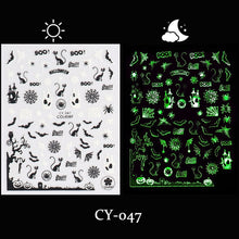 Load image into Gallery viewer, Cute Cartoon Skull Nail Stickers Spooky Halloween Decoration Ghost Bat Evil Pumpkin Sliders For Manicure Blood Nail Decal GLF886