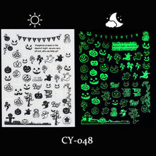 Load image into Gallery viewer, Cute Cartoon Skull Nail Stickers Spooky Halloween Decoration Ghost Bat Evil Pumpkin Sliders For Manicure Blood Nail Decal GLF886