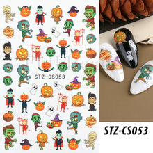 Load image into Gallery viewer, Cute Cartoon Skull Nail Stickers Spooky Halloween Decoration Ghost Bat Evil Pumpkin Sliders For Manicure Blood Nail Decal GLF886