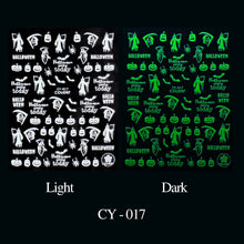 Load image into Gallery viewer, Cute Cartoon Skull Nail Stickers Spooky Halloween Decoration Ghost Bat Evil Pumpkin Sliders For Manicure Blood Nail Decal GLF886