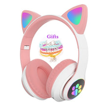 Load image into Gallery viewer, Flash LED Kid Girl Music Wireless Helmet Cute Cat Ear Bluetooth Headphone with Mic & Unicorn Bracelet, Phone Gamer Headset Gift