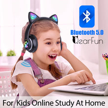 Load image into Gallery viewer, Flash LED Kid Girl Music Wireless Helmet Cute Cat Ear Bluetooth Headphone with Mic & Unicorn Bracelet, Phone Gamer Headset Gift