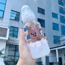 Load image into Gallery viewer, Cute girl glass Water bottle creative fashion bear pattern personality straw cup student couple portable water cup