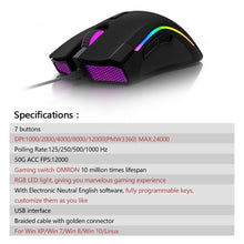 Load image into Gallery viewer, Sensor Gaming Mouse 12000DPI 7 Programmable Buttons RGB Backlight Wired Mice with Fire Key For FPS Gamer