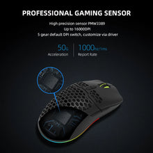 Load image into Gallery viewer, Delux M700 PMW3389 RGB Gaming Mouse 67g Lightweight Honeycomb Shell Ergonomic Mice with Soft rope Cable For Computer Gamer