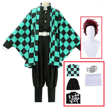 Load image into Gallery viewer, Demon Slayer Kimetsu no Yaiba Tanjirou Kamado Cosplay Costume Kimono Cloak Halloween Party Anime Clothes Uniform Set