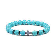Load image into Gallery viewer, Men Natural Lava Stone Bead Bracelets Hematite Cross Rosary Meditation Prayer Jesus Bracelet Women Yoga Jewelry