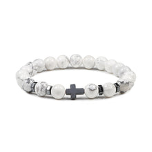 Load image into Gallery viewer, Men Natural Lava Stone Bead Bracelets Hematite Cross Rosary Meditation Prayer Jesus Bracelet Women Yoga Jewelry
