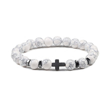 Load image into Gallery viewer, Men Natural Lava Stone Bead Bracelets Hematite Cross Rosary Meditation Prayer Jesus Bracelet Women Yoga Jewelry