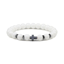 Load image into Gallery viewer, Men Natural Lava Stone Bead Bracelets Hematite Cross Rosary Meditation Prayer Jesus Bracelet Women Yoga Jewelry
