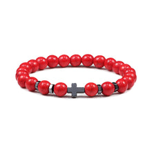 Load image into Gallery viewer, Men Natural Lava Stone Bead Bracelets Hematite Cross Rosary Meditation Prayer Jesus Bracelet Women Yoga Jewelry
