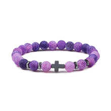 Load image into Gallery viewer, Men Natural Lava Stone Bead Bracelets Hematite Cross Rosary Meditation Prayer Jesus Bracelet Women Yoga Jewelry