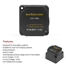 Load image into Gallery viewer, Dual Battery Smart Isolator 12V 140 Amp Voltage Sensitive Relay VSR Smart Switch for Car ATV UTV Boats RV's Camper Truck