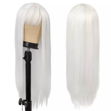 Load image into Gallery viewer, White Ladies Long Straight Hair With Bangs Cosplay 28 Inch Pure White Wig Anime Lolita Heat Resistant Fiber Synthetic Wig
