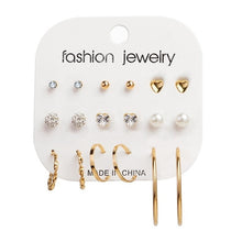 Load image into Gallery viewer, Women's Earrings Set Pearl Earrings For Women Bohemian Fashion Jewelry 2020 Geometric Crystal Heart Stud Earrings