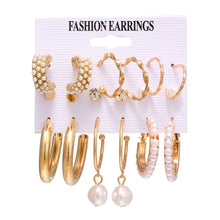 Load image into Gallery viewer, Women's Earrings Set Pearl Earrings For Women Bohemian Fashion Jewelry 2020 Geometric Crystal Heart Stud Earrings