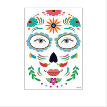 Load image into Gallery viewer, Facial makeup Sticker Special Waterproof Face tattoo Day of The Dead Skull Face dress up Halloween Temporary Tattoo Stickers