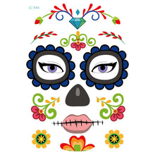 Load image into Gallery viewer, Facial makeup Sticker Special Waterproof Face tattoo Day of The Dead Skull Face dress up Halloween Temporary Tattoo Stickers