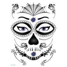 Load image into Gallery viewer, Facial makeup Sticker Special Waterproof Face tattoo Day of The Dead Skull Face dress up Halloween Temporary Tattoo Stickers