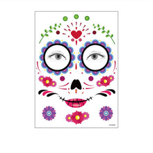 Load image into Gallery viewer, Facial makeup Sticker Special Waterproof Face tattoo Day of The Dead Skull Face dress up Halloween Temporary Tattoo Stickers
