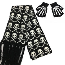 Load image into Gallery viewer, Fashion Skull Knitted Women Men Winter Scarf Skeleton Scarves Party Wraps with Black Fringe Luminous Skull Gloves