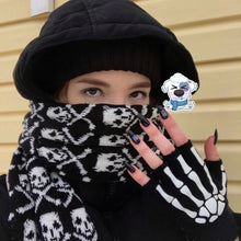 Load image into Gallery viewer, Fashion Skull Knitted Women Men Winter Scarf Skeleton Scarves Party Wraps with Black Fringe Luminous Skull Gloves