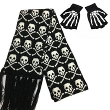 Load image into Gallery viewer, Fashion Skull Knitted Women Men Winter Scarf Skeleton Scarves Party Wraps with Black Fringe Luminous Skull Gloves