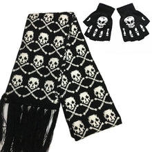 Load image into Gallery viewer, Fashion Skull Knitted Women Men Winter Scarf Skeleton Scarves Party Wraps with Black Fringe Luminous Skull Gloves