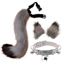 Load image into Gallery viewer, Faux Fur Kitten Wolf Long Tail Ears Hair Clips and Faux Leather Neck Collar Choker Set Halloween Party Cosplay Costume M24 21