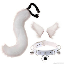 Load image into Gallery viewer, Faux Fur Kitten Wolf Long Tail Ears Hair Clips and Faux Leather Neck Collar Choker Set Halloween Party Cosplay Costume M24 21