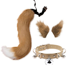 Load image into Gallery viewer, Faux Fur Kitten Wolf Long Tail Ears Hair Clips and Faux Leather Neck Collar Choker Set Halloween Party Cosplay Costume M24 21