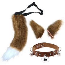Load image into Gallery viewer, Faux Fur Kitten Wolf Long Tail Ears Hair Clips and Faux Leather Neck Collar Choker Set Halloween Party Cosplay Costume M24 21