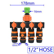 Load image into Gallery viewer, Female 1/2" 3/4" 1" To 1/2 3/4 Hose 4-Way Garden Tap Hose Water Splitter 16MM 20MM Shunt Four Outlets Irrigation Valve